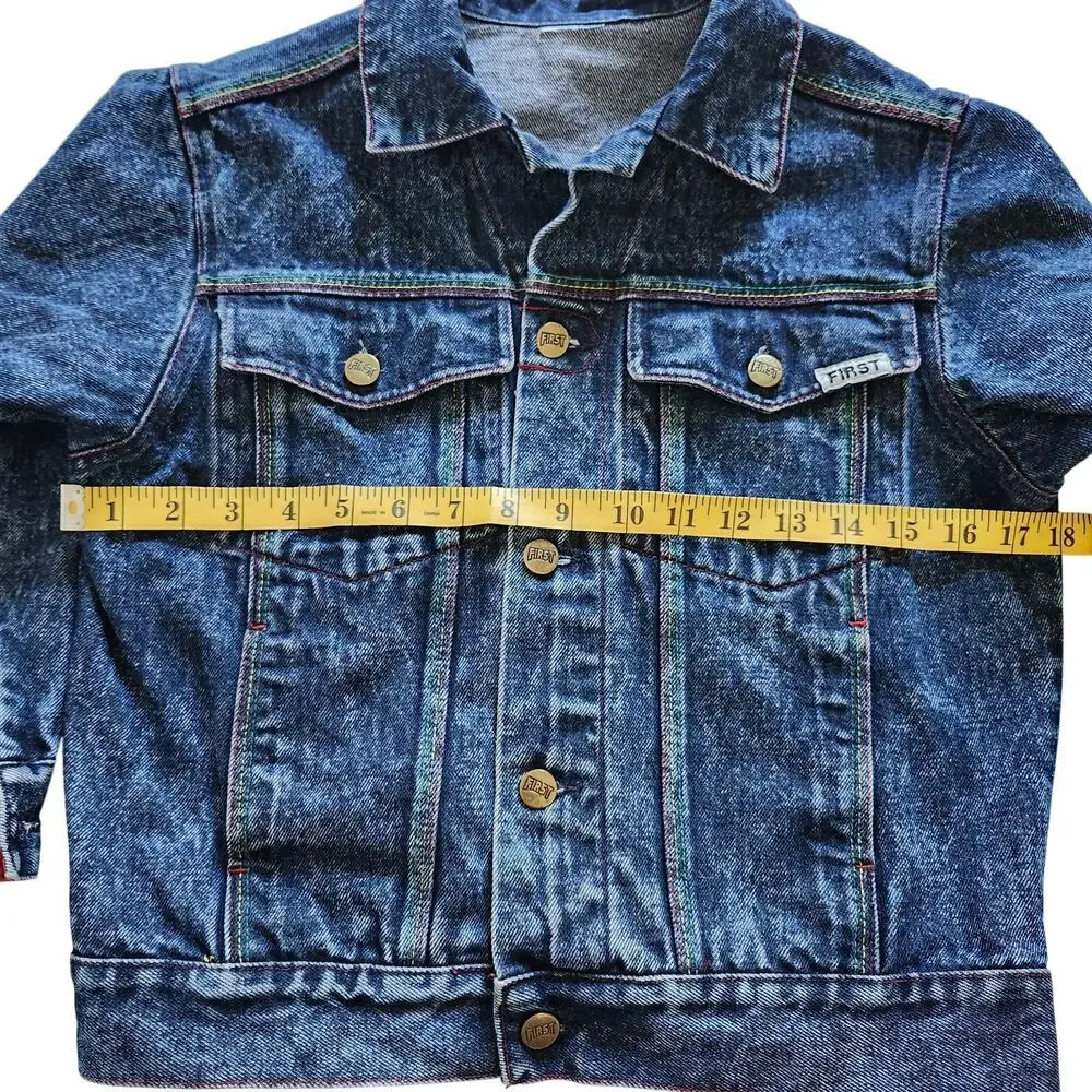 First Girls Heavy Denim Jacket with Colorful Stitching Size Medium
